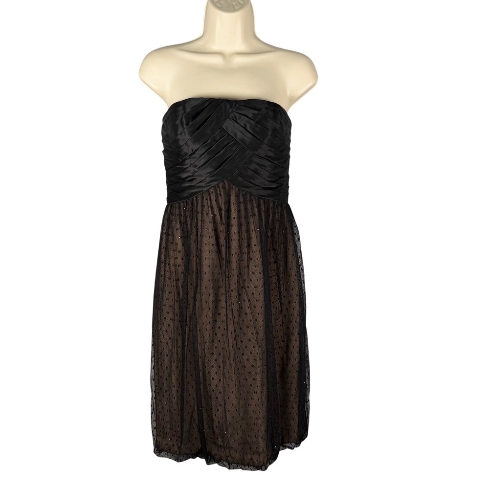 Carmen Marc Valvo Black Strapless Sweetheart Tulle Sequin Cocktail Dress Size 6